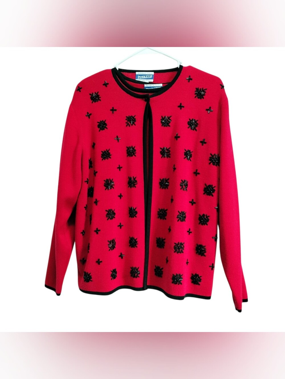 Vintage Pendleton Plus 2 Piece Wool Blend Sweater Set Cardigan Top Red Black 1X